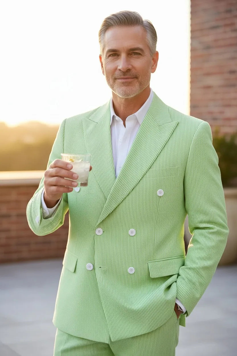 WISEMERE™ | Men's Summer Double-Breasted Seersucker Two-Piece Suit