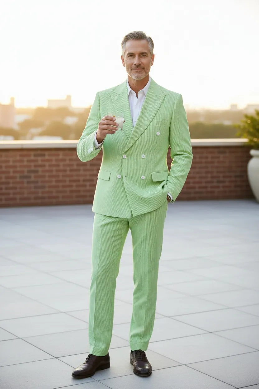 WISEMERE™ | Men's Summer Double-Breasted Seersucker Two-Piece Suit