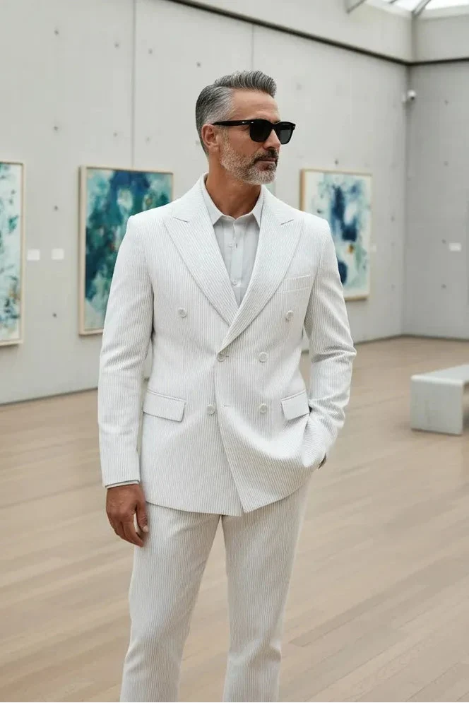 WISEMERE™ | Men's Summer Double-Breasted Seersucker Two-Piece Suit