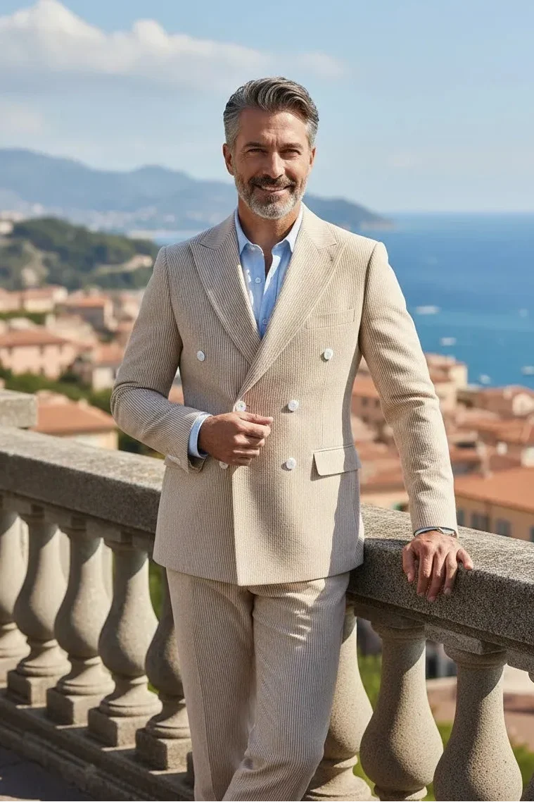 WISEMERE™ | Men's Summer Double-Breasted Seersucker Two-Piece Suit