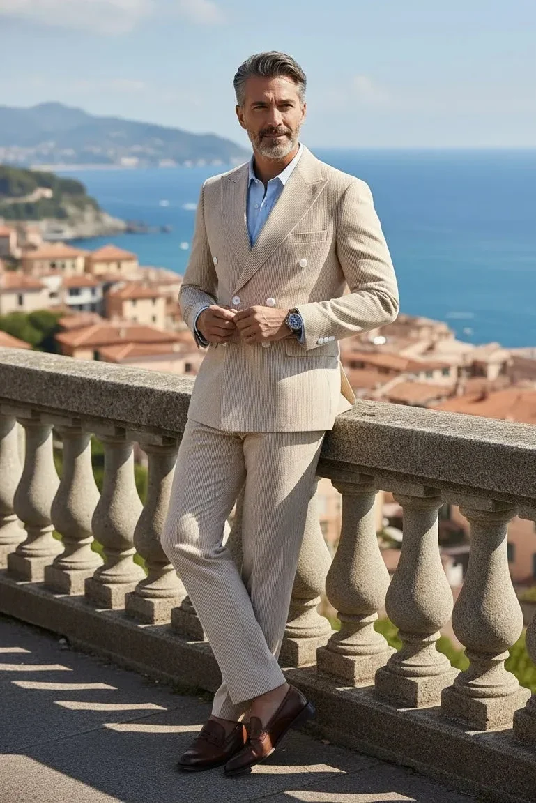 WISEMERE™ | Men's Summer Double-Breasted Seersucker Two-Piece Suit