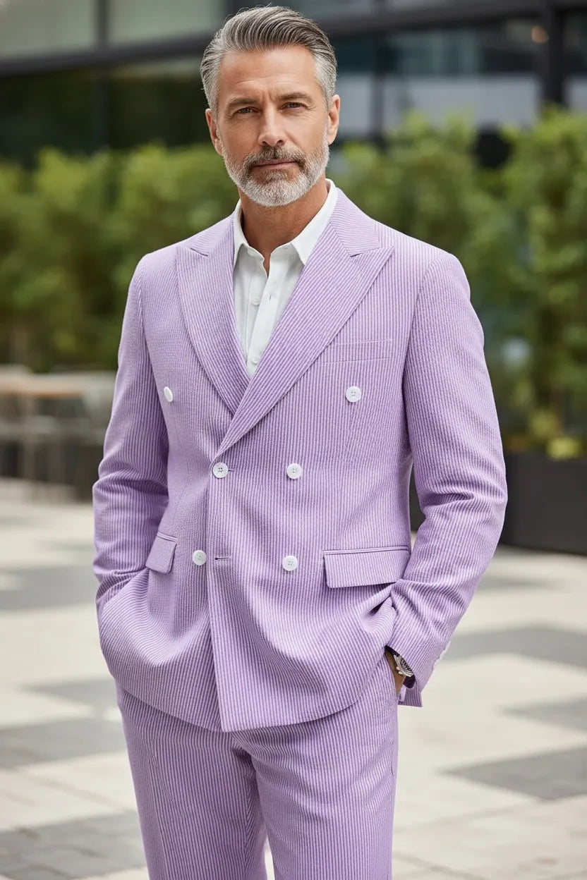 WISEMERE™ | Men's Summer Double-Breasted Seersucker Two-Piece Suit