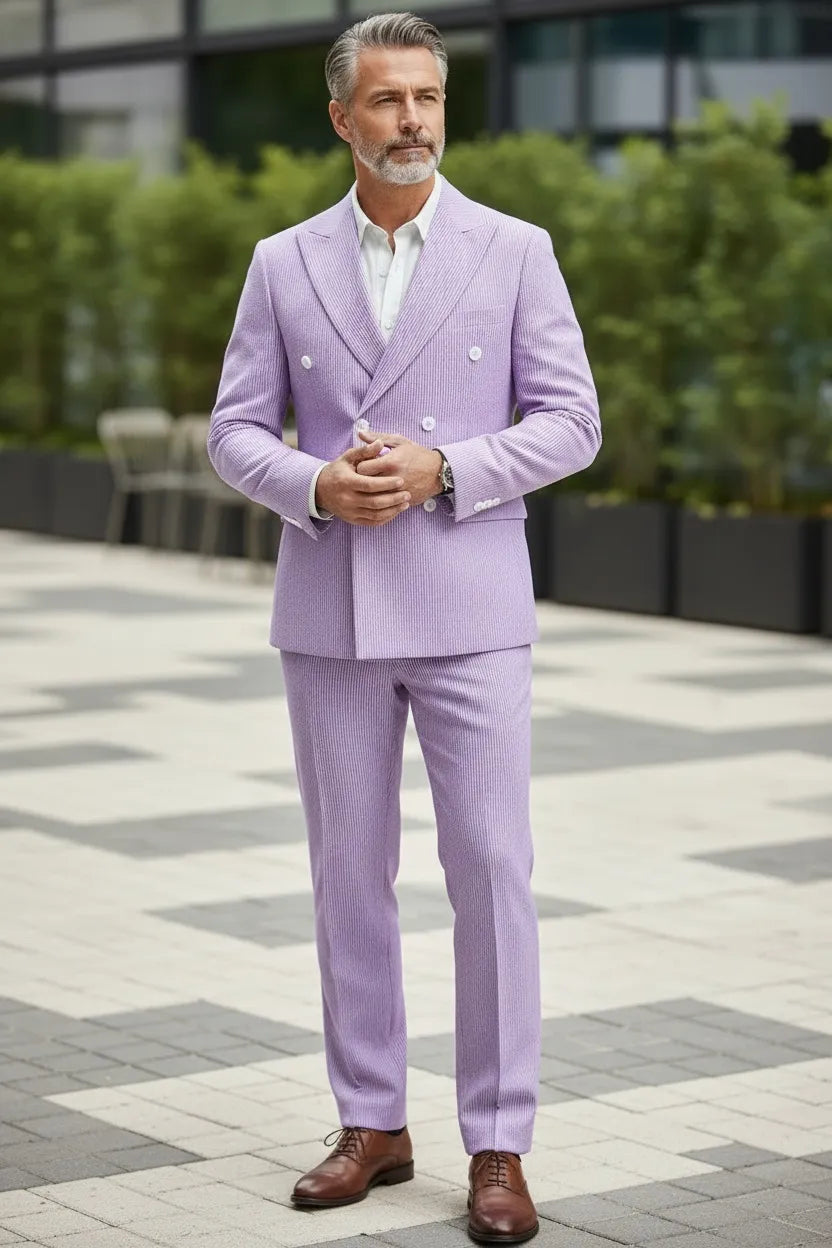 WISEMERE™ | Men's Summer Double-Breasted Seersucker Two-Piece Suit