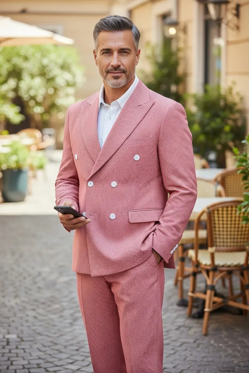 WISEMERE™ | Men's Summer Double-Breasted Seersucker Two-Piece Suit