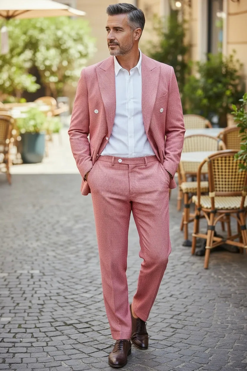 WISEMERE™ | Men's Summer Double-Breasted Seersucker Two-Piece Suit
