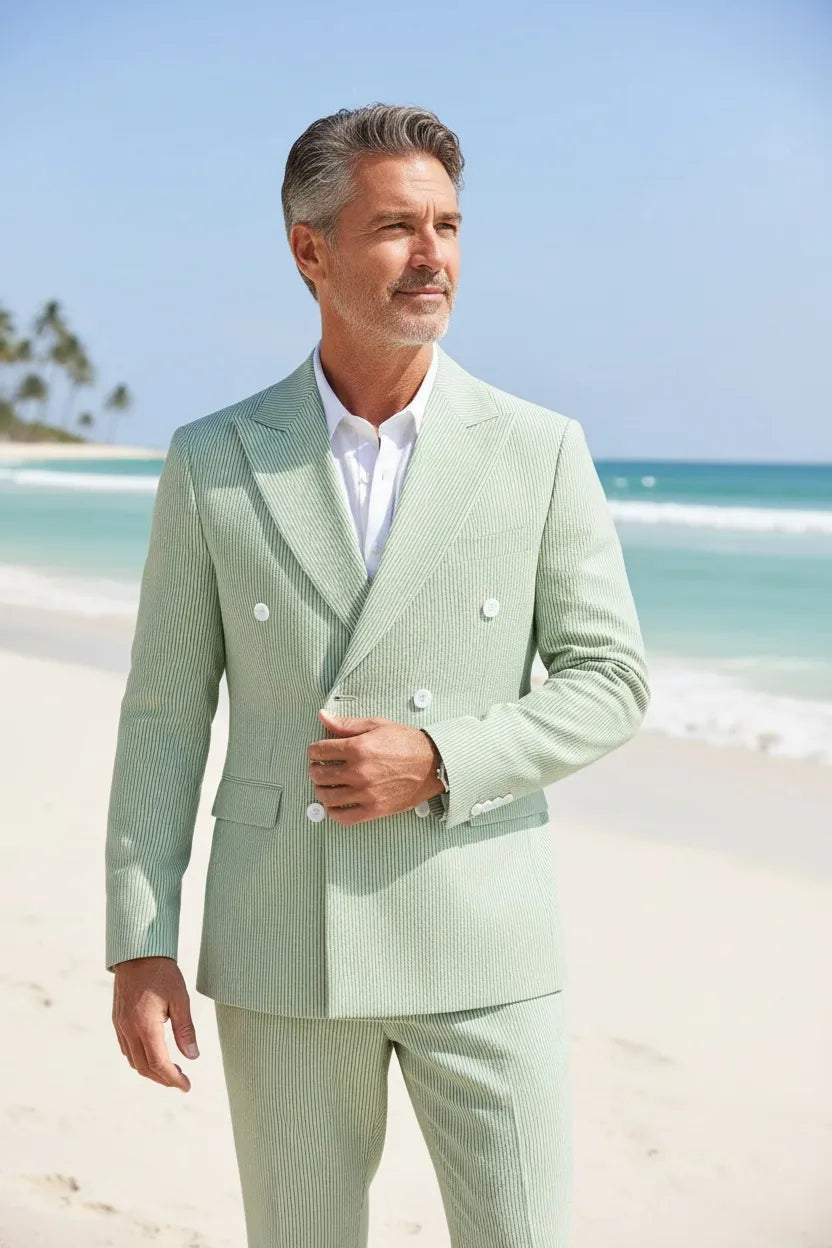 WISEMERE™ | Men's Summer Double-Breasted Seersucker Two-Piece Suit