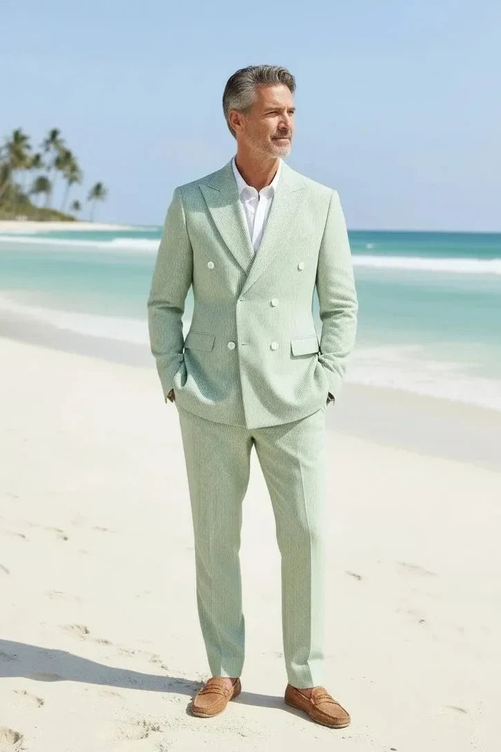 WISEMERE™ | Men's Summer Double-Breasted Seersucker Two-Piece Suit