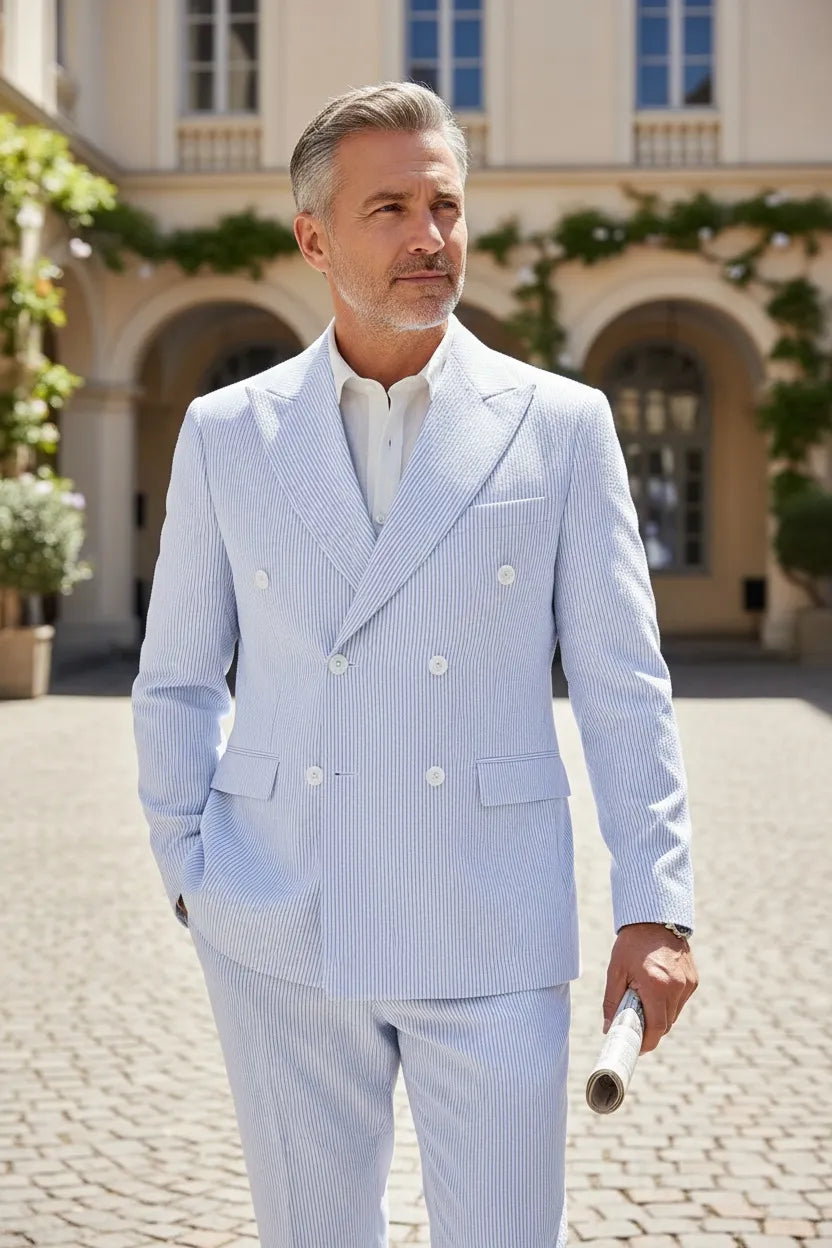 WISEMERE™ | Men's Summer Double-Breasted Seersucker Two-Piece Suit