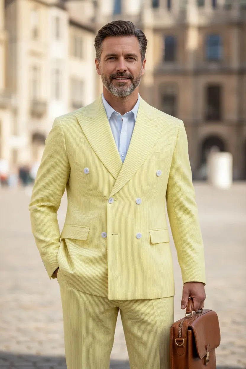 WISEMERE™ | Men's Summer Double-Breasted Seersucker Two-Piece Suit