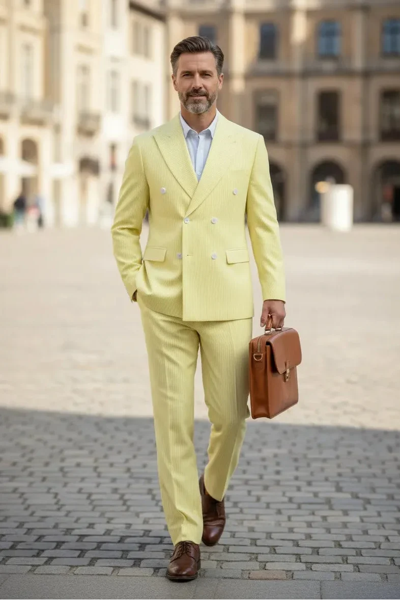 WISEMERE™ | Men's Summer Double-Breasted Seersucker Two-Piece Suit