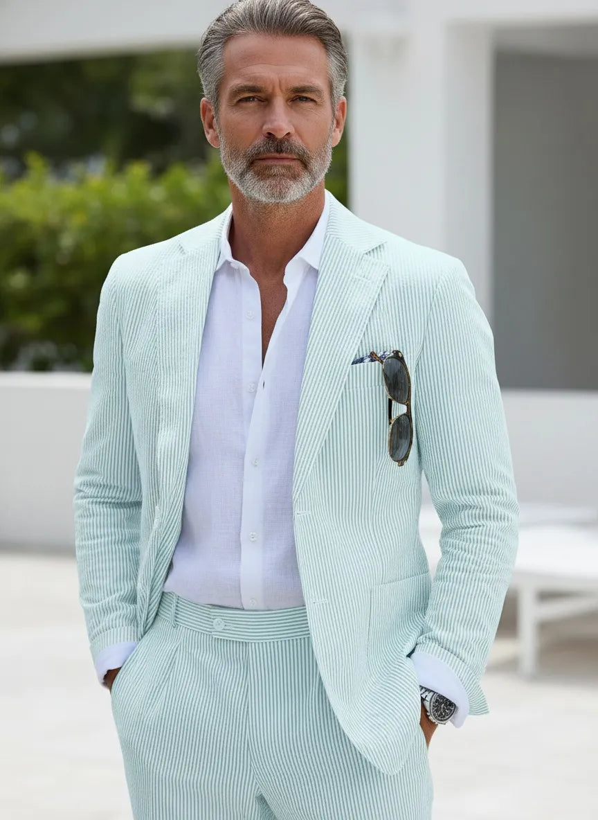 WISEMERE™ | Men's Modern Fit Seersucker 2-Piece Suit