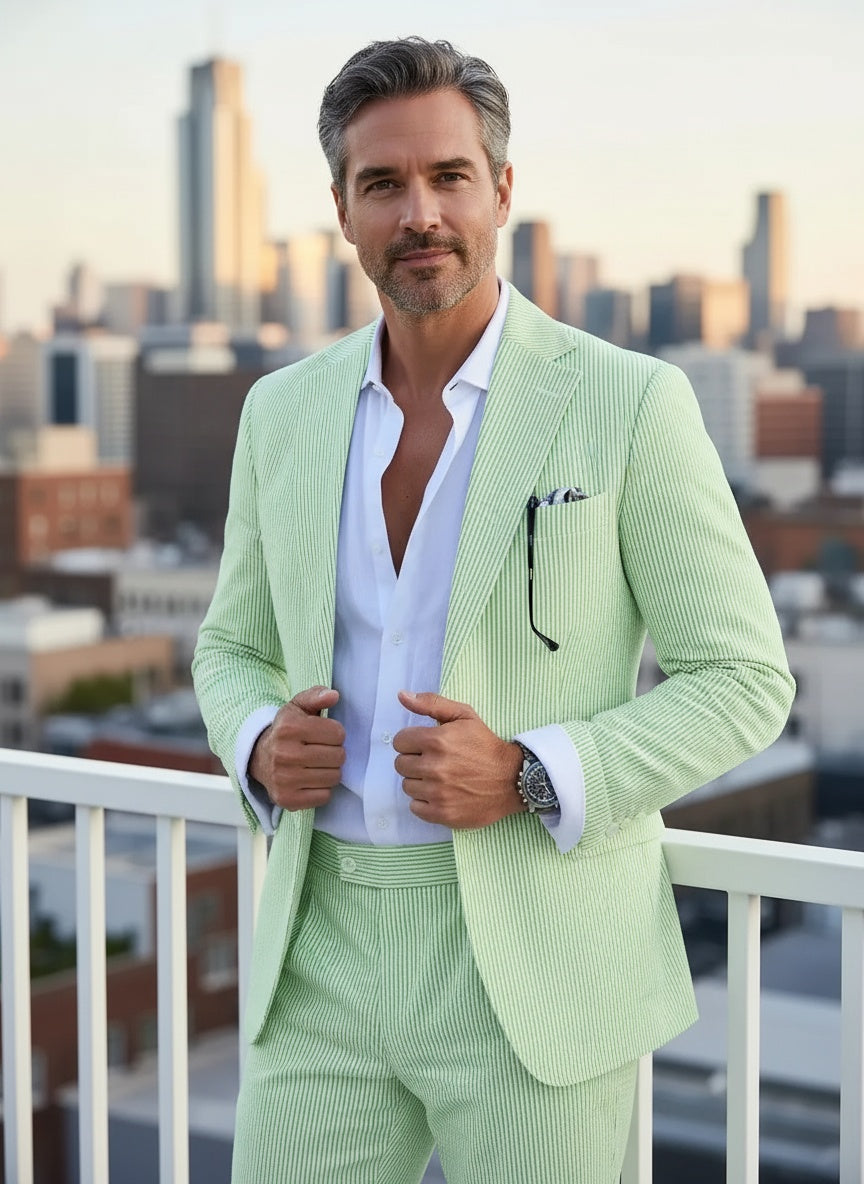 WISEMERE™ | Men's Modern Fit Seersucker 2-Piece Suit