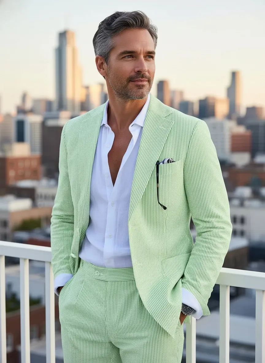 WISEMERE™ | Men's Modern Fit Seersucker 2-Piece Suit