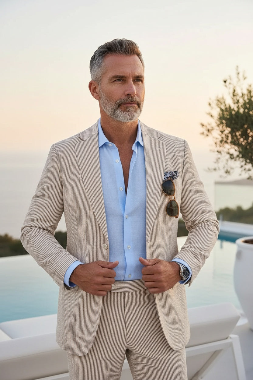 WISEMERE™ | Men's Modern Fit Seersucker 2-Piece Suit