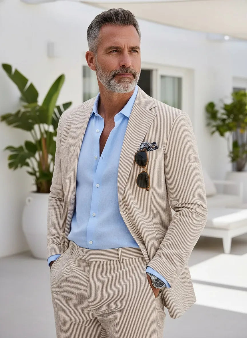 WISEMERE™ | Men's Modern Fit Seersucker 2-Piece Suit