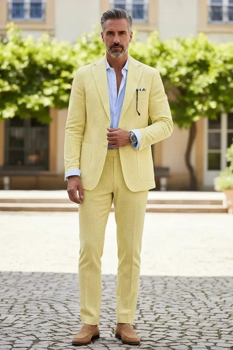 WISEMERE™ | Men's Modern Fit Seersucker 2-Piece Suit