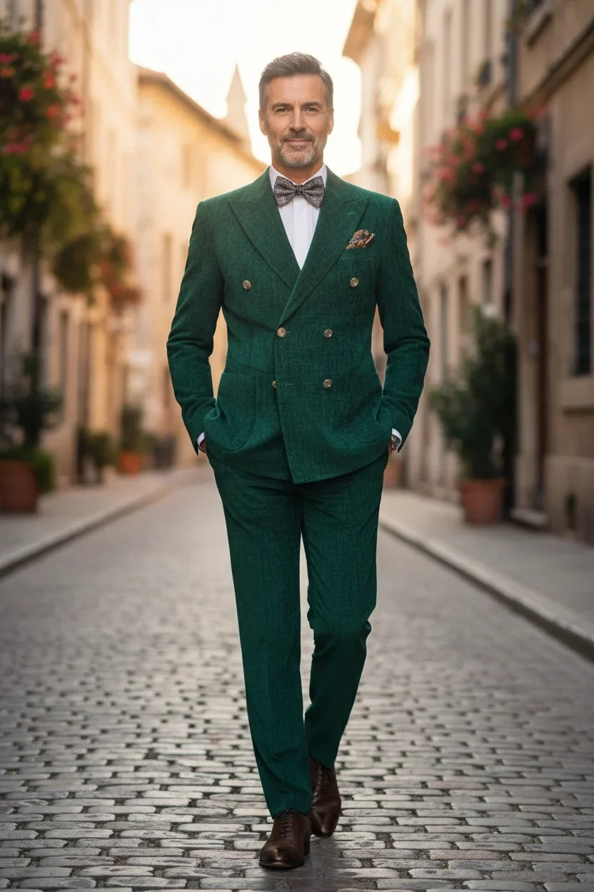 WISEMERE™ | Men's Green Retro Corduroy 2-Piece Suit