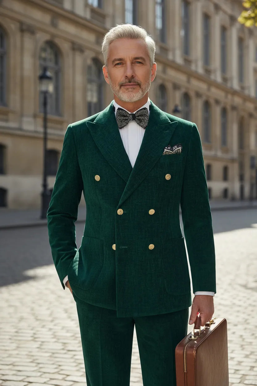 WISEMERE™ | Men's Green Retro Corduroy 2-Piece Suit
