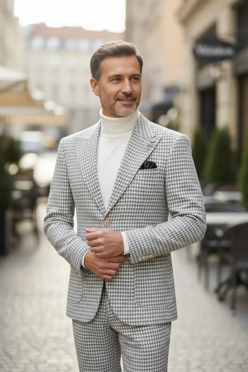 WISEMERE™ | Men's Classic Fit Houndstooth Tweed 2-Piece Suit