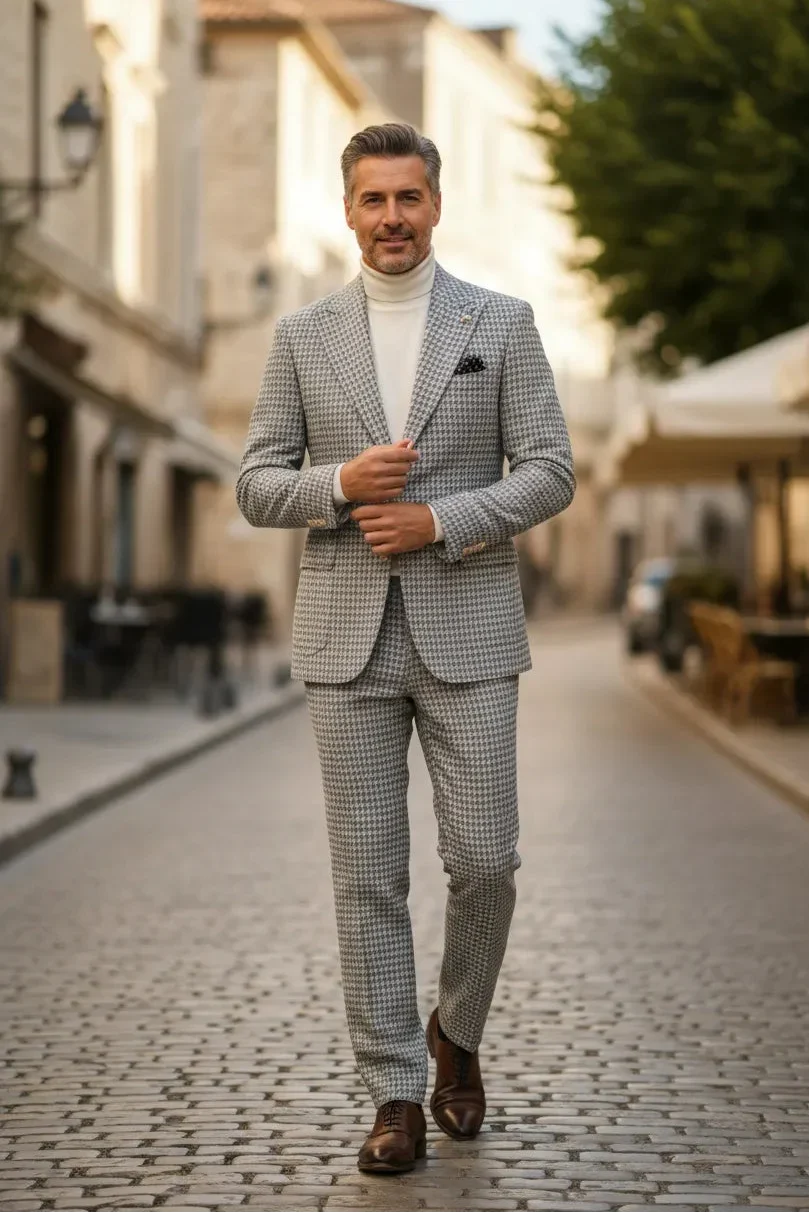 WISEMERE™ | Men's Classic Fit Houndstooth Tweed 2-Piece Suit