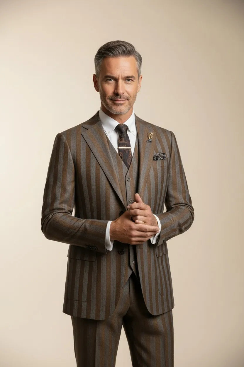 WISEMERE™ | Men's Modern Wide-Stripe 3-Piece Suits