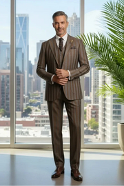 WISEMERE™ | Men's Modern Wide-Stripe 3-Piece Suits