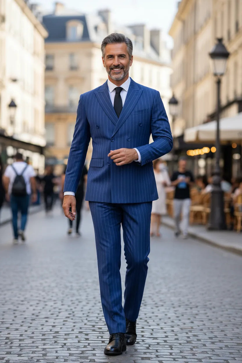 WISEMERE™ | Men's Classic Pinstripe Double-Breasted 3-Piece Suit