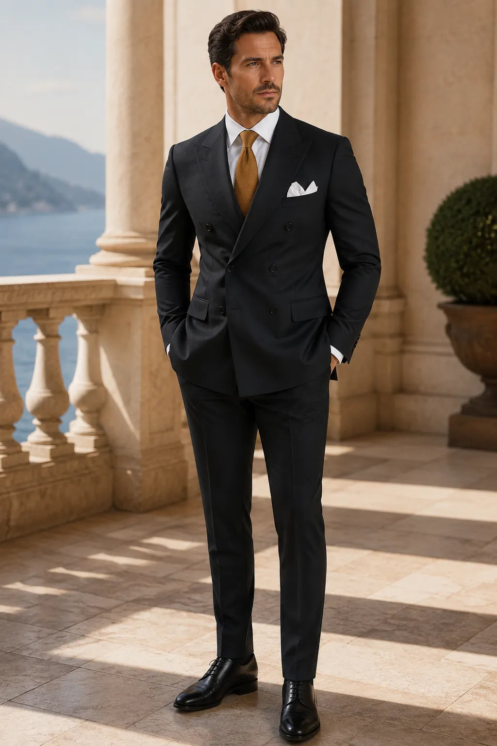WISEMERE™ | Men's Peak Lapel Double-Breasted 2-Piece Suit
