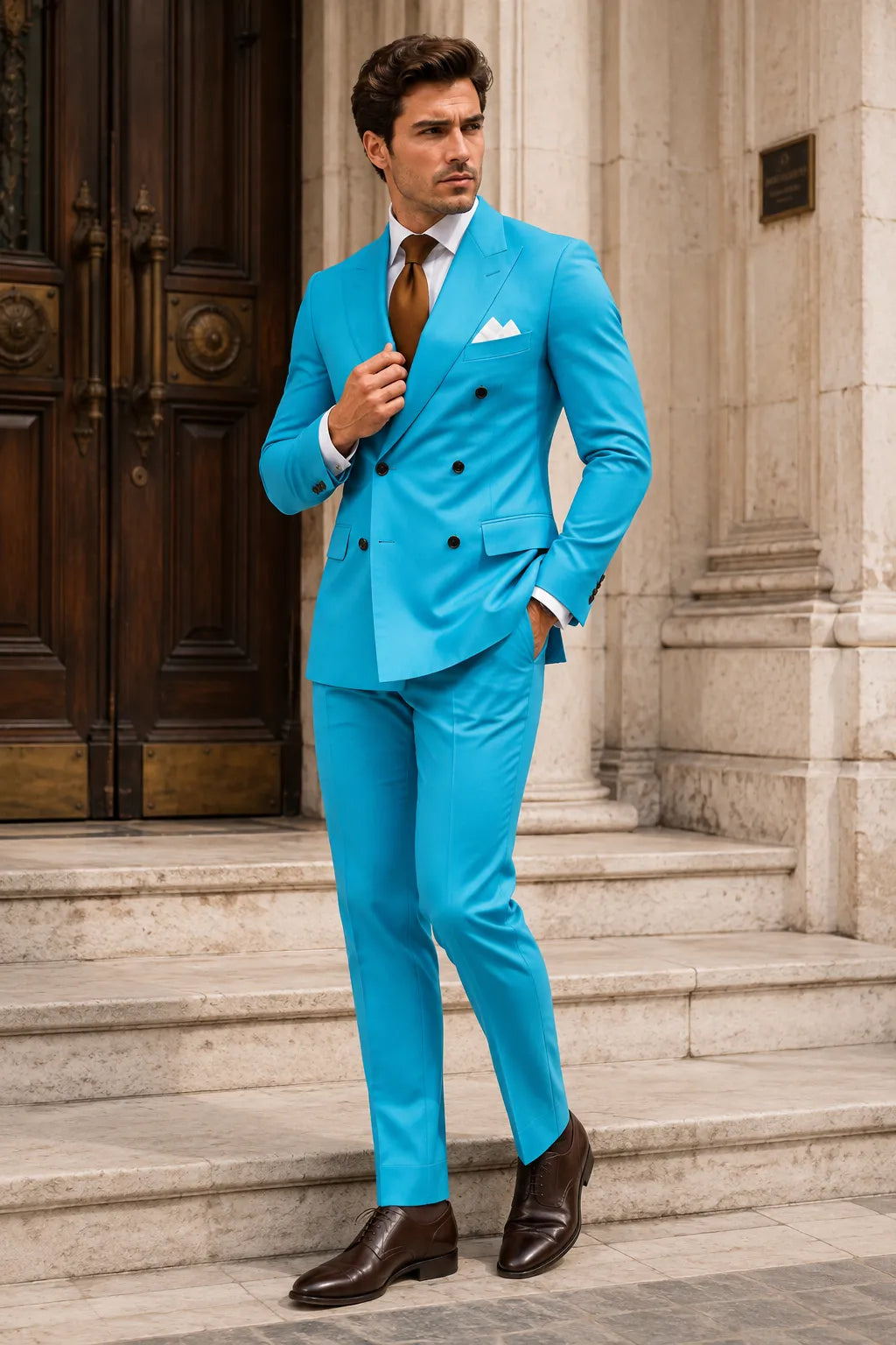 WISEMERE™ | Men's Peak Lapel Double-Breasted 2-Piece Suit