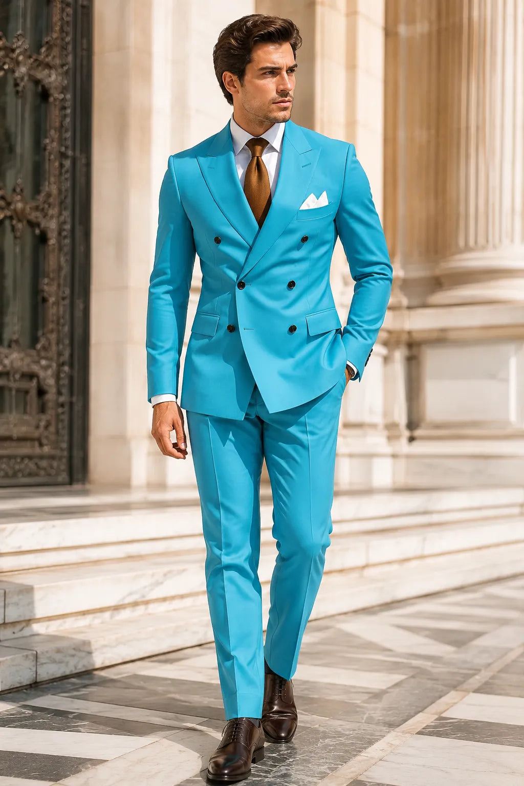 WISEMERE™ | Men's Peak Lapel Double-Breasted 2-Piece Suit
