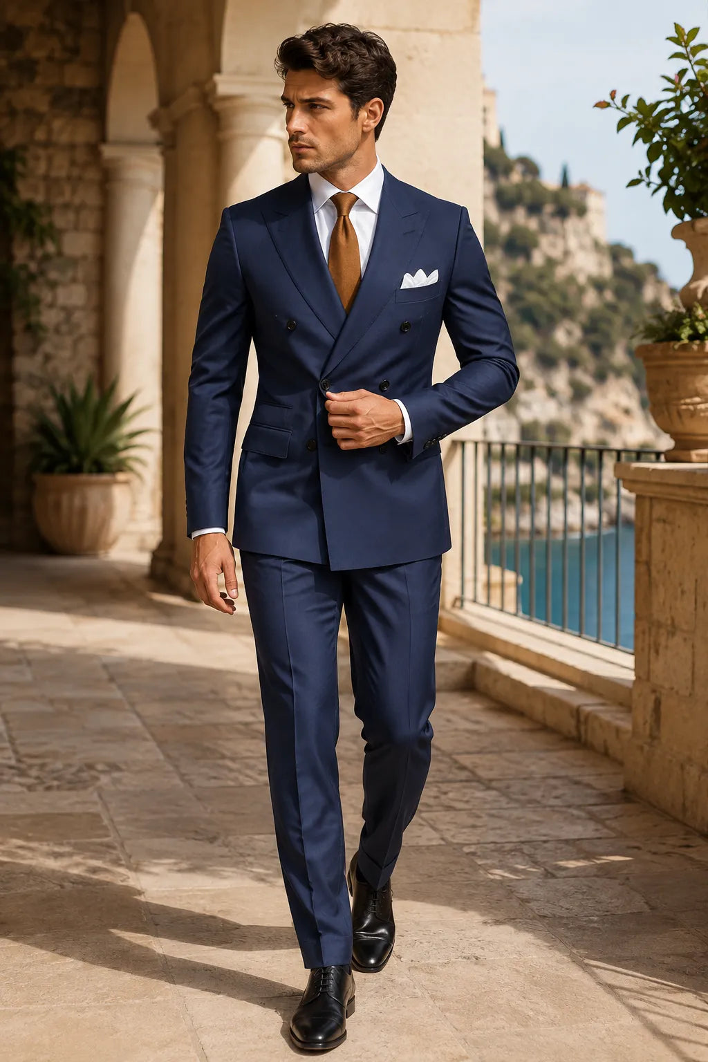 WISEMERE™ | Men's Peak Lapel Double-Breasted 2-Piece Suit